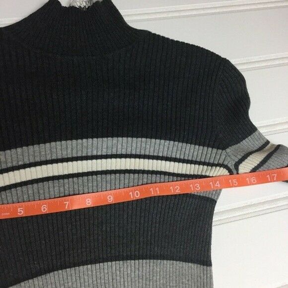 VTG Grunge Gray Striped Knit Mock Neck Sweater M - Picture 4 of 8